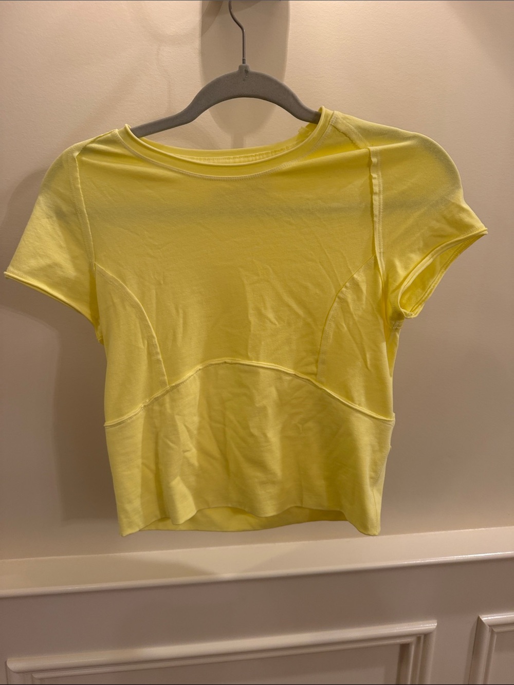 Free People Lemon Yellow Short Sleeve Seam Front Tee